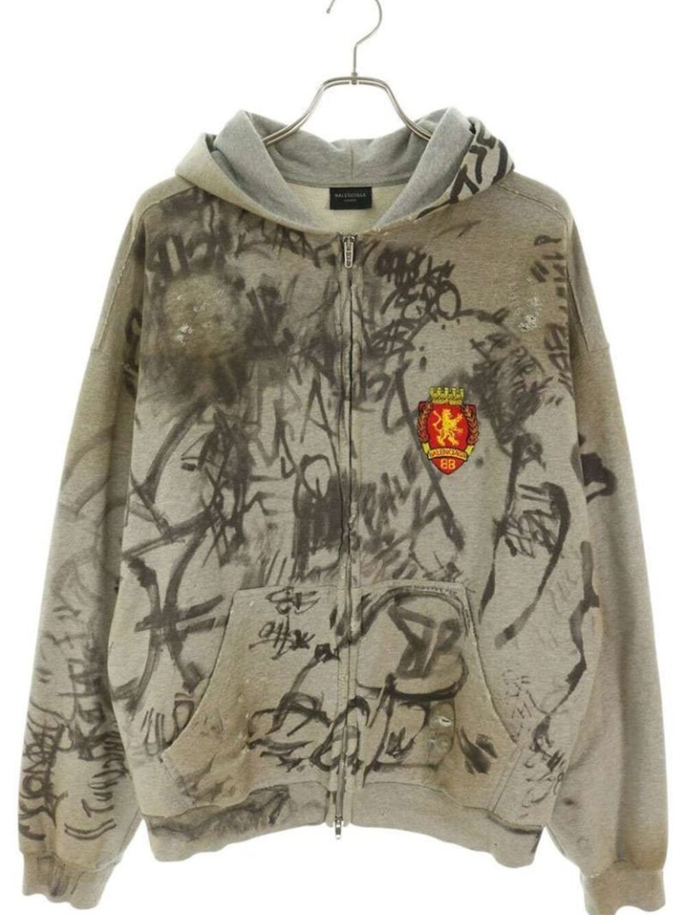 Balenciaga Skater Graphic Distressed Zip Uphoodie XS